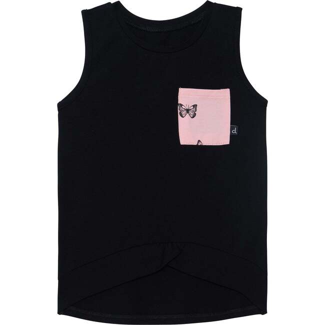 Printed Pocket Tank Top Black, Black