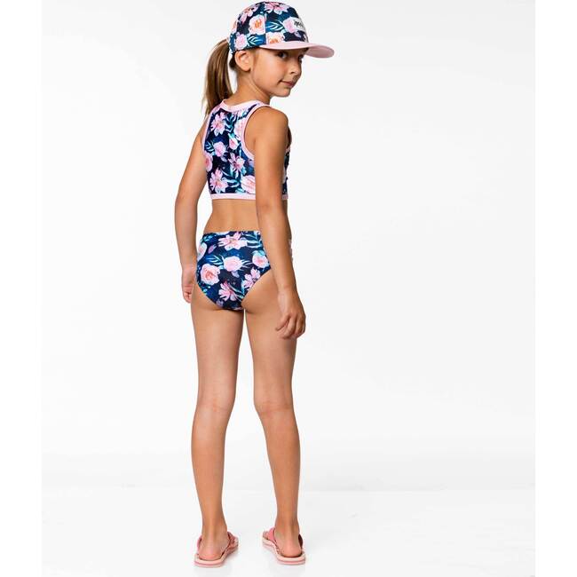 Two Piece Floral Rose Print Swimsuit, Navy Floral Print - Two Pieces - 6