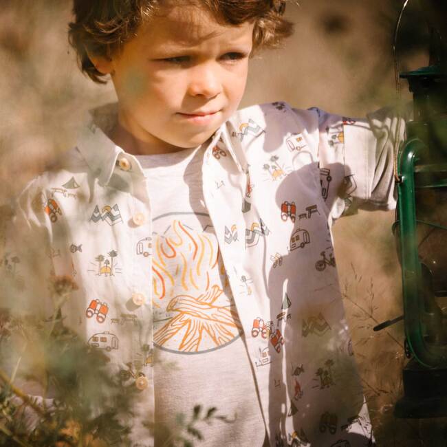 Printed Poplin Shirt, Off White Camping Print - Shirts - 3