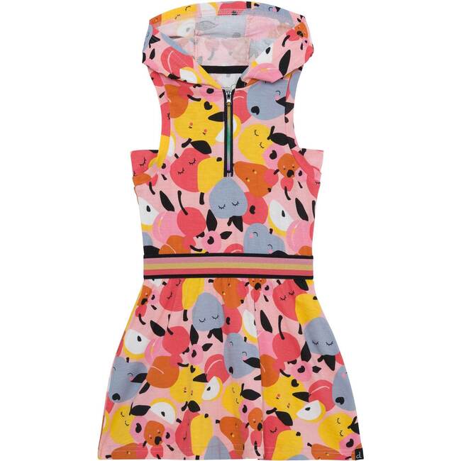 Sleeveless Hooded Fruit Print Dress Pink, Pink Fruit Print
