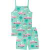 Organic Cotton Two Piece Pajama Set Turquoise Print, Turquoise Car & Palm Tree Print - Pajamas - 1 - thumbnail