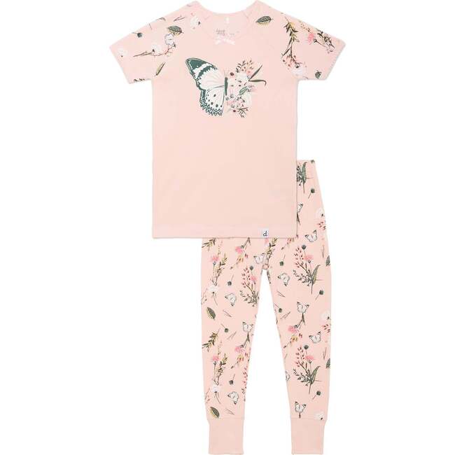 Organic Cotton Two Piece Pajama Set Light Pink Print, Light Pink Butterfly Print