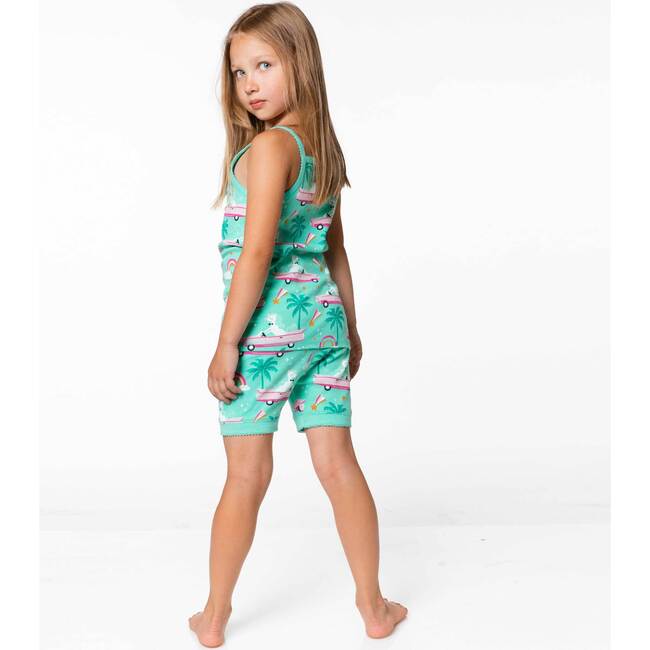 Organic Cotton Two Piece Pajama Set Turquoise Print, Turquoise Car & Palm Tree Print - Pajamas - 3
