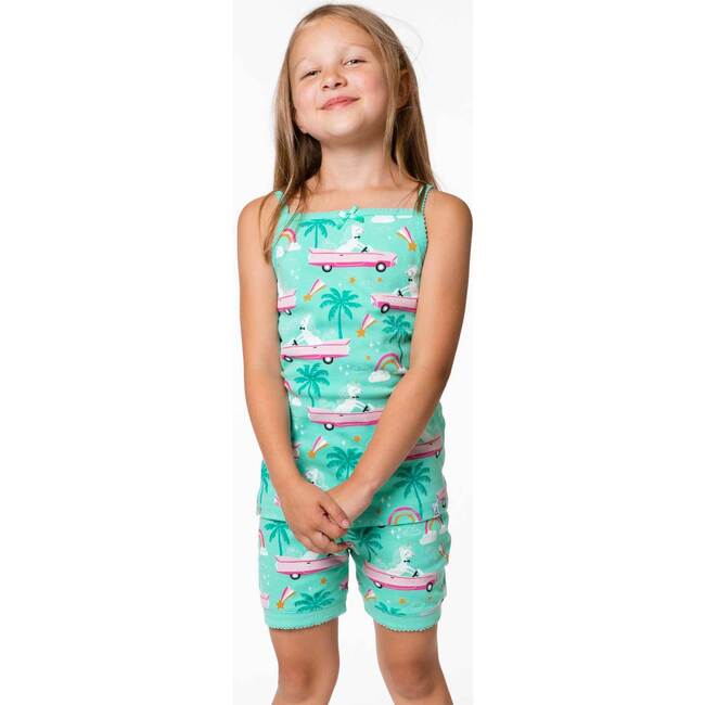 Organic Cotton Two Piece Pajama Set Turquoise Print, Turquoise Car & Palm Tree Print - Pajamas - 4