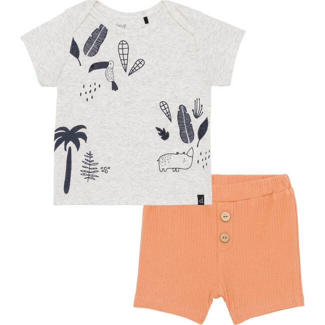 Organic Cotton Top And Short Set Caramel And Grey Mix, Caramel & Safari Grey Mix