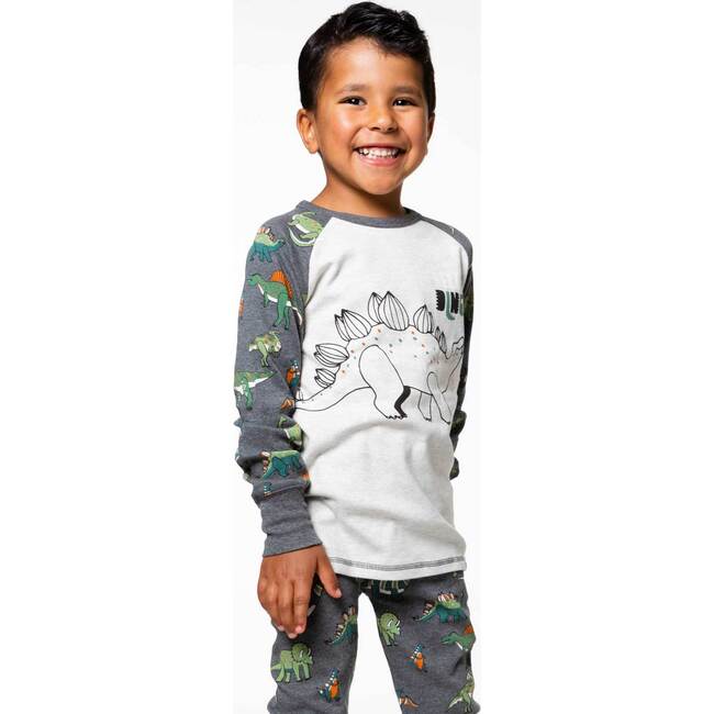 Organic Cotton Two Piece Pajama Set Dark Grey Mix, Dark Grey Mix Dino Print - Pajamas - 5
