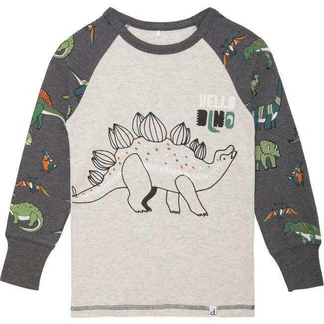 Organic Cotton Two Piece Pajama Set Dark Grey Mix, Dark Grey Mix Dino Print - Pajamas - 6
