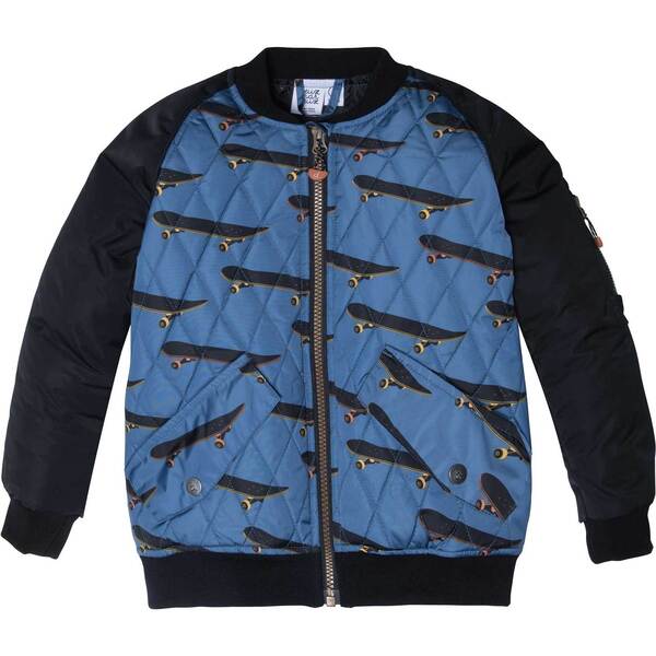 Printed Bomber Jacket Blue Skateboards, Blue Skateboard Print - Deux ...