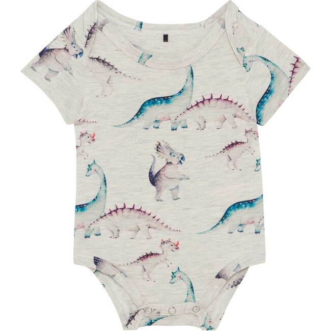 Printed Bodysuit Oatmeal Mix, Oatmeal Mix Dino Watercolor - Bodysuits - 1