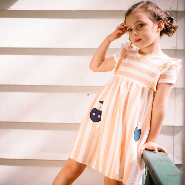 Organic Cotton Striped Slub Dress Peach, Printed Stripe Peach