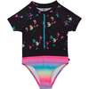 Multicolored Birds Rashguard, Black Multicolored Birds - One Pieces - 1 - thumbnail