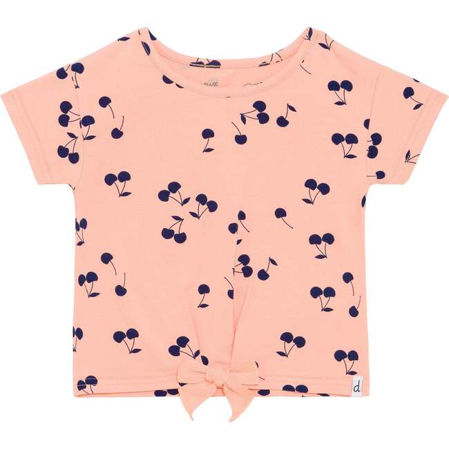 Organic Cotton Slub T-Shirt With Bow Salmon Pink, Salmon Pink - Tees - 1