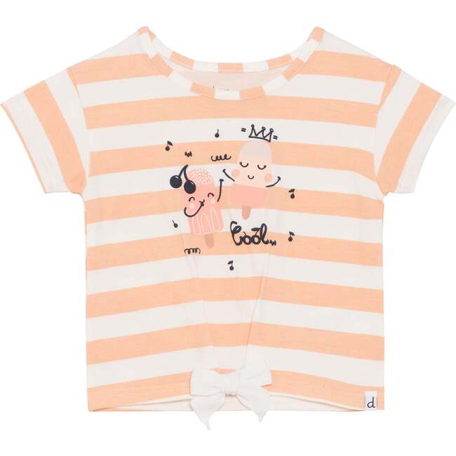 Organic Cotton Slub T-Shirt With Bow Printed Stripe Peach, Printed Stripe Peach - T-Shirts - 1