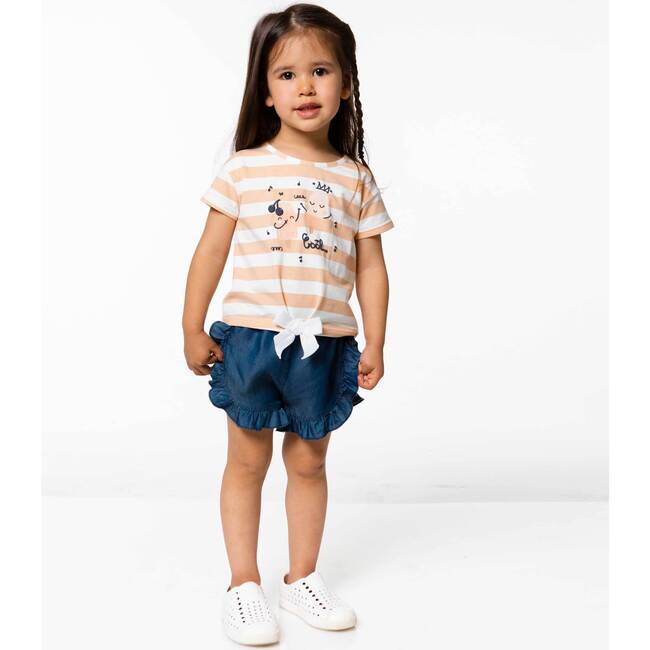 Organic Cotton Slub T-Shirt With Bow Printed Stripe Peach, Printed Stripe Peach - T-Shirts - 2