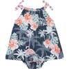 Flamingo Romper, Indigo Flamingo Palm Tree - Rompers - 1 - thumbnail