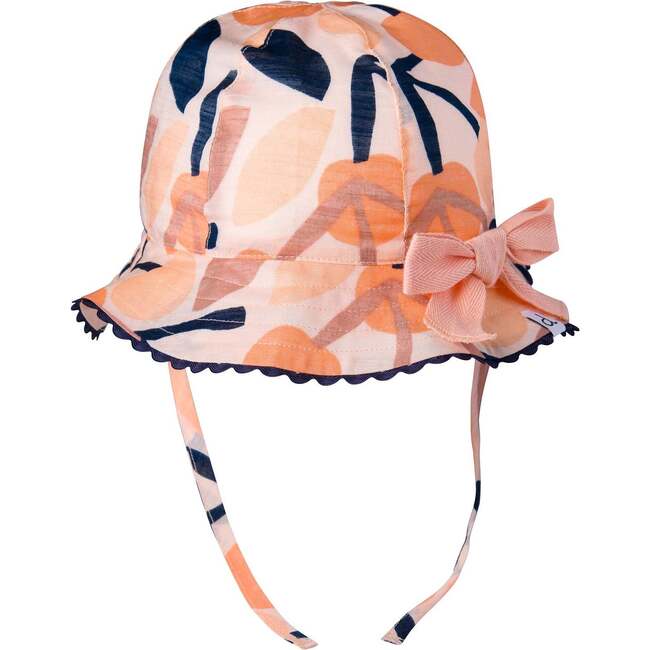 Cotton Printed Hat With Bow, Peach Cherry