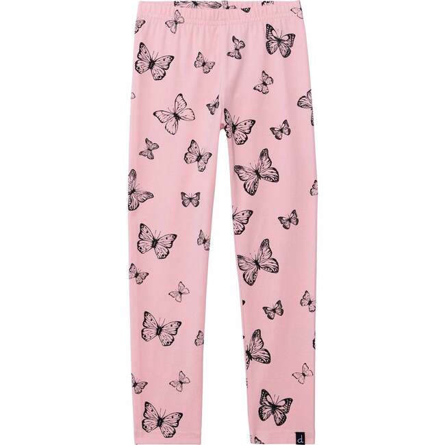 Butterfly Printed Leggings Pink, Pink With Black Butterflies - Leggings - 1