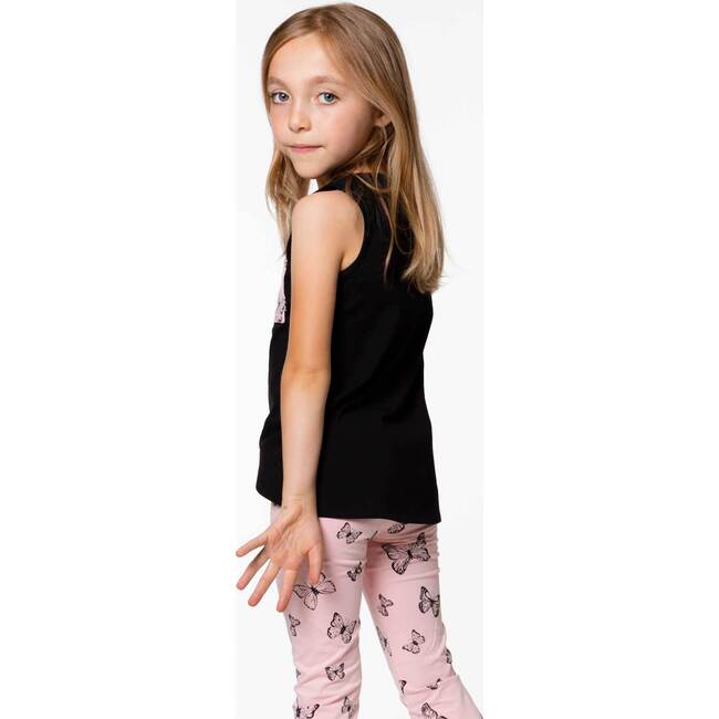 Butterfly Printed Leggings Pink, Pink With Black Butterflies - Leggings - 3