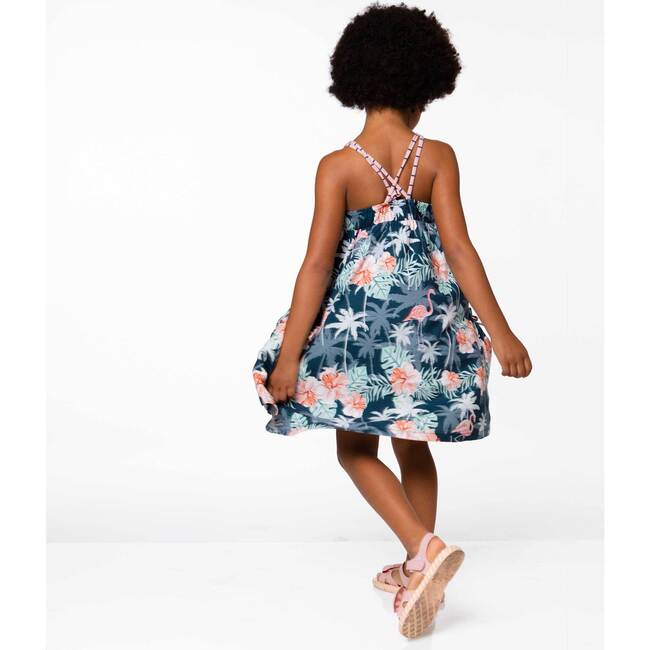 Cotton Flamingo Printed Maxi Dress, Indigo Flamingo Palm Tree - Dresses - 2