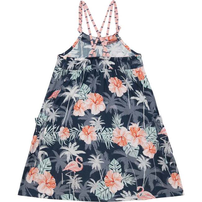 Cotton Flamingo Printed Maxi Dress, Indigo Flamingo Palm Tree - Dresses - 3