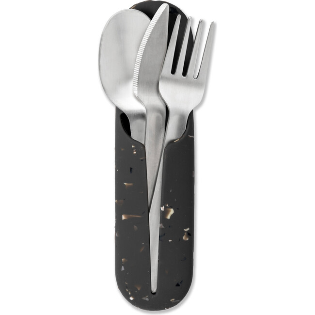 Porter Stainless Steel Travel Utensils with Case, Charcoal Terrazzo