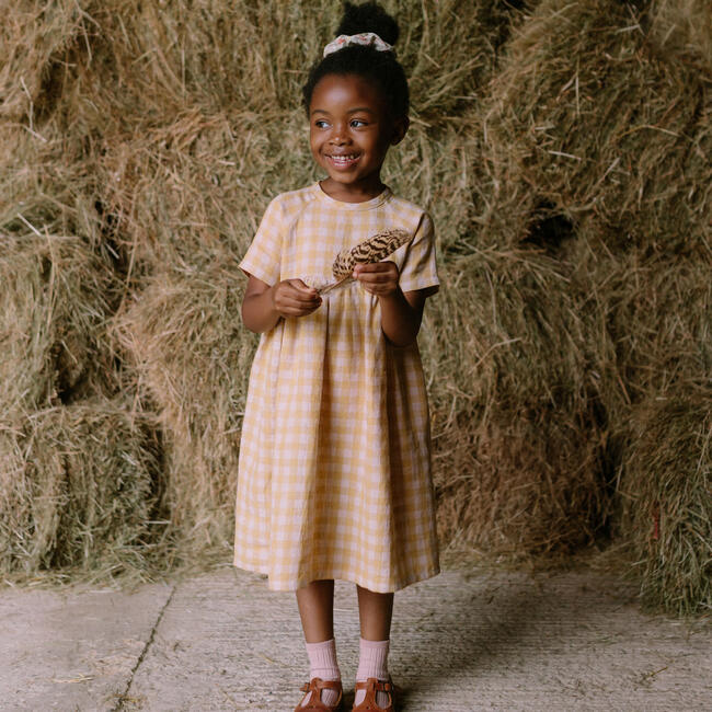 Hopscotch Dress, Blush and Hay Check Linen - Dresses - 2