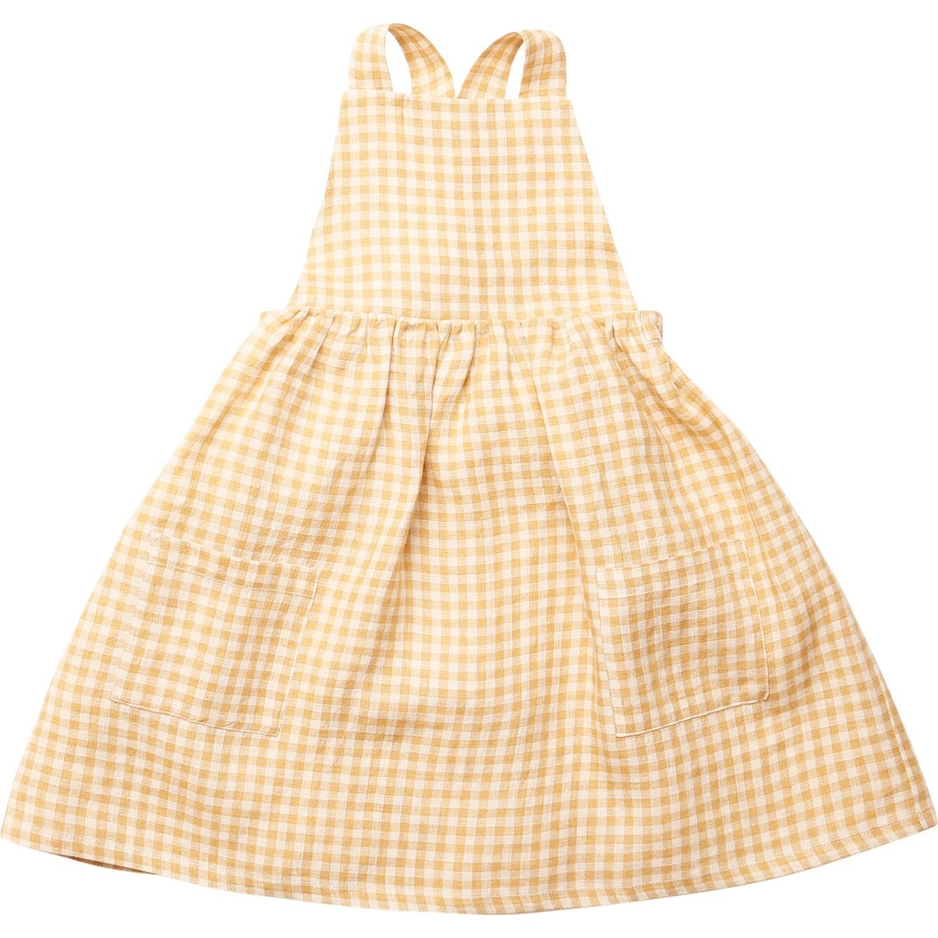 Conkers Pinafore, Hay Check Linen - Dresses - 1