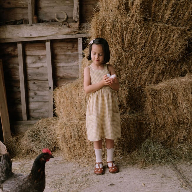 Conkers Pinafore, Hay Check Linen - Dresses - 2