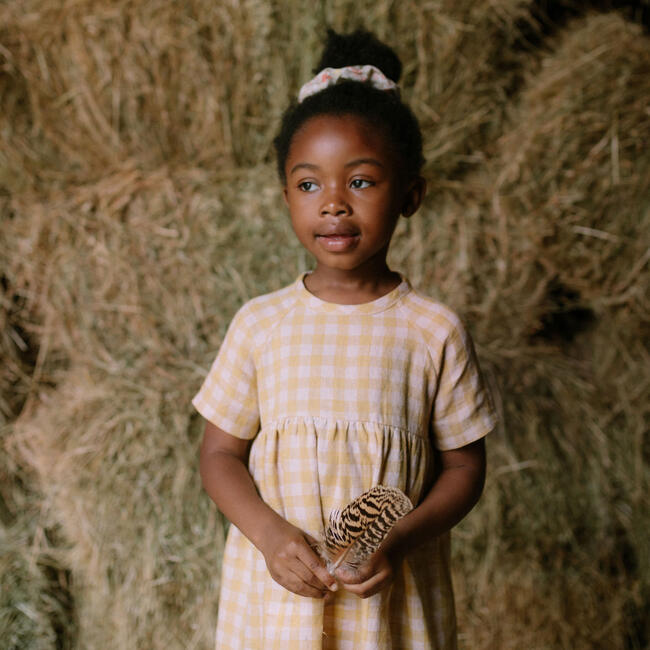 Hopscotch Dress, Blush and Hay Check Linen - Dresses - 5