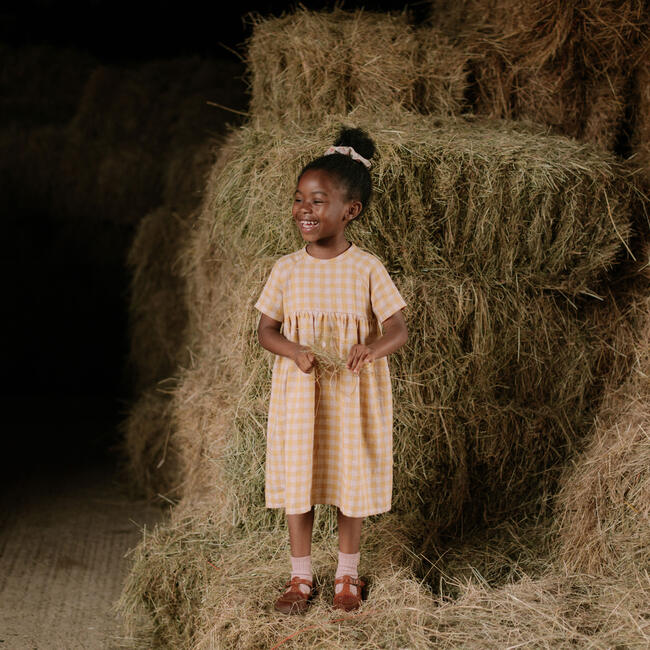 Hopscotch Dress, Blush and Hay Check Linen - Dresses - 6