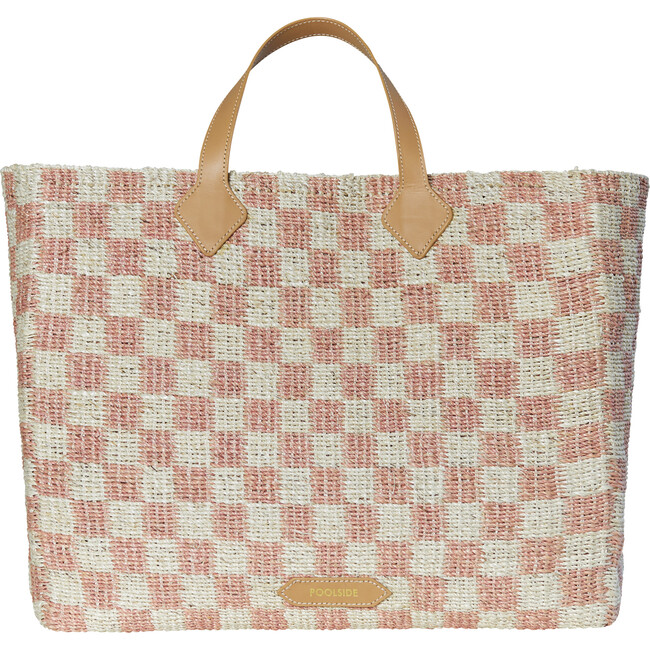 Tropical Check Beach Tote, Pink - Bags - 1