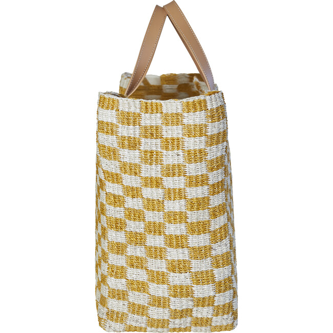 Tropical Check Beach Tote, Mustard - Bags - 3