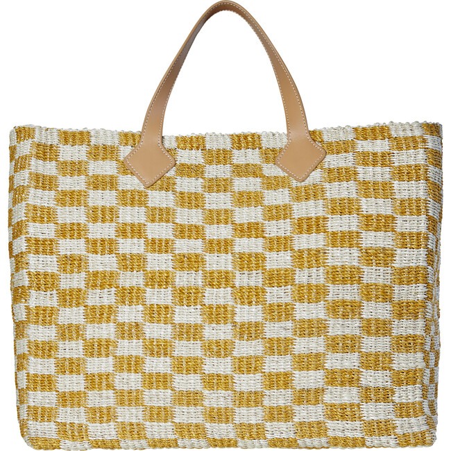 Tropical Check Beach Tote, Mustard - Bags - 4