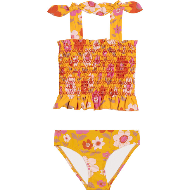 Melanie Smocked Two Piece Swimsuit, Retro Floral - Two Pieces - 1