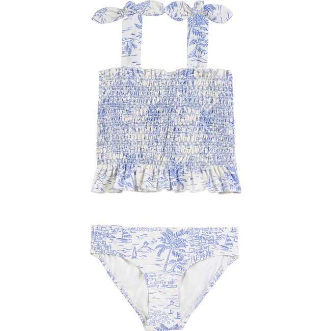 Melanie Smocked Two Piece Swimsuit, Seascape Toile - Two Pieces - 1 - zoom