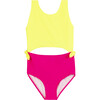 Brooke Cut Out Swimsuit, Neon Yellow & Pink - One Pieces - 1 - thumbnail