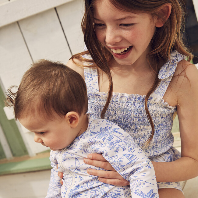 Melanie Smocked Two Piece Swimsuit, Seascape Toile - Two Pieces - 5