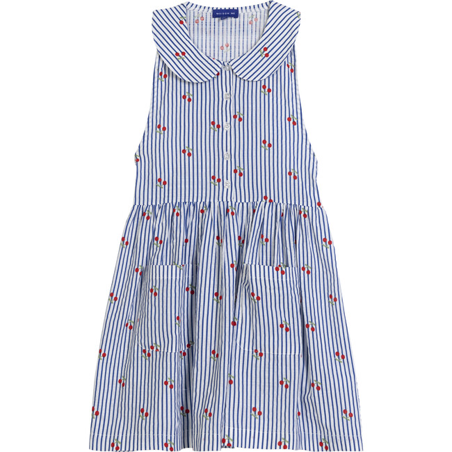 Claudine Dress, Cherry Blue Stripe