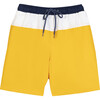 Men's Hunter Color Block Swim Trunk, Blue Yellow & White - Swim Trunks - 1 - thumbnail
