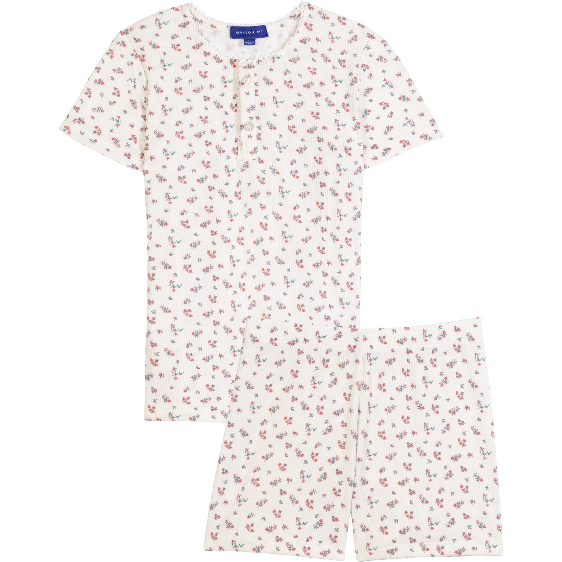 Ama Short Sleeve Pajama Set, Ditsy Floral - Pajamas - 1