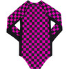 Marina Rash Guard Swim Suit, Neon Pink Checker - Rash Guards - 3 - thumbnail
