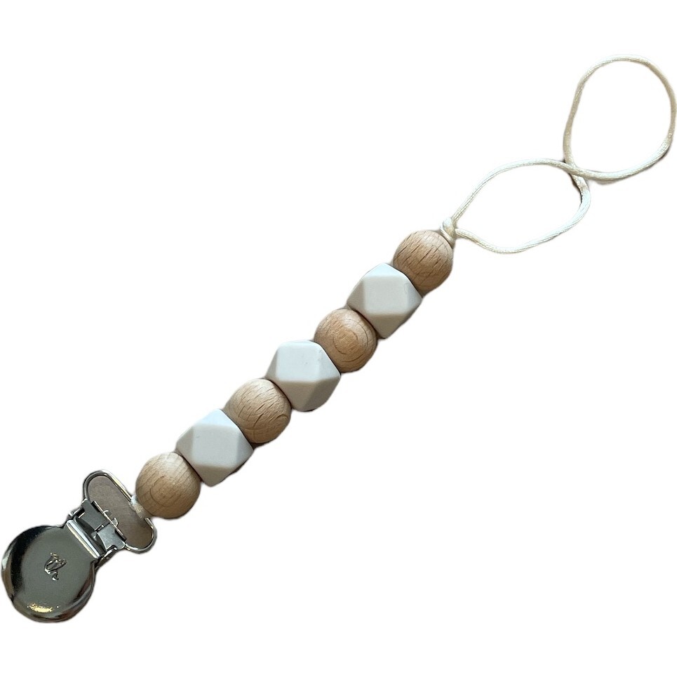 Petite Maya Pacifier & Toy Clip, White Sand - Pacifiers - 1