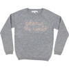 Grey Crewneck, Peach Embroidered "who run the world?" - Sweaters - 1 - thumbnail
