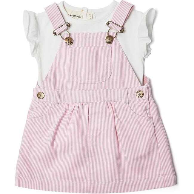 Stripe Pinafore Dress, Classic Pink - Dresses - 3