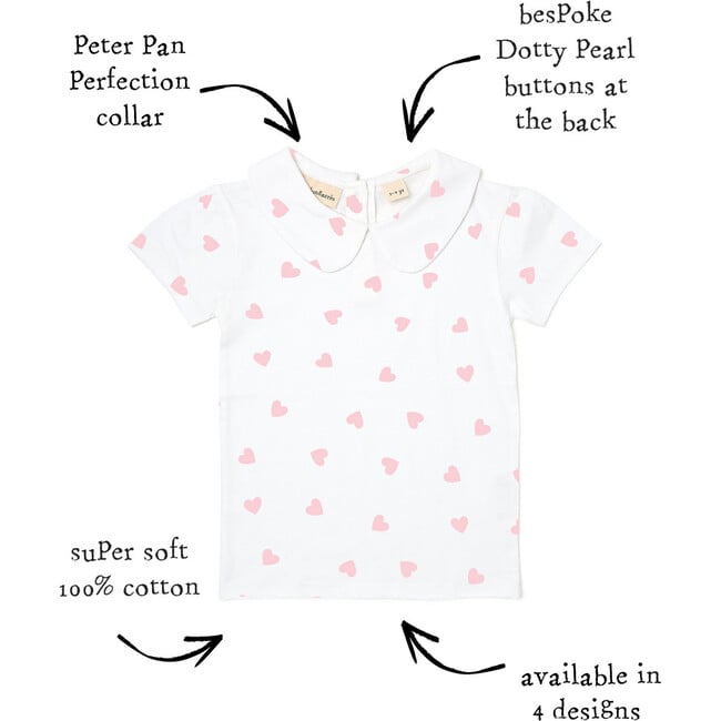 Short Sleeved Peter Pan T Shirt, Pink Heart - Blouses - 3