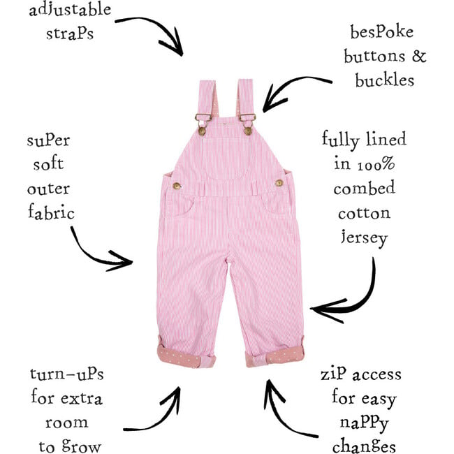 Stripe Overalls, Classic Pink - Overalls - 6