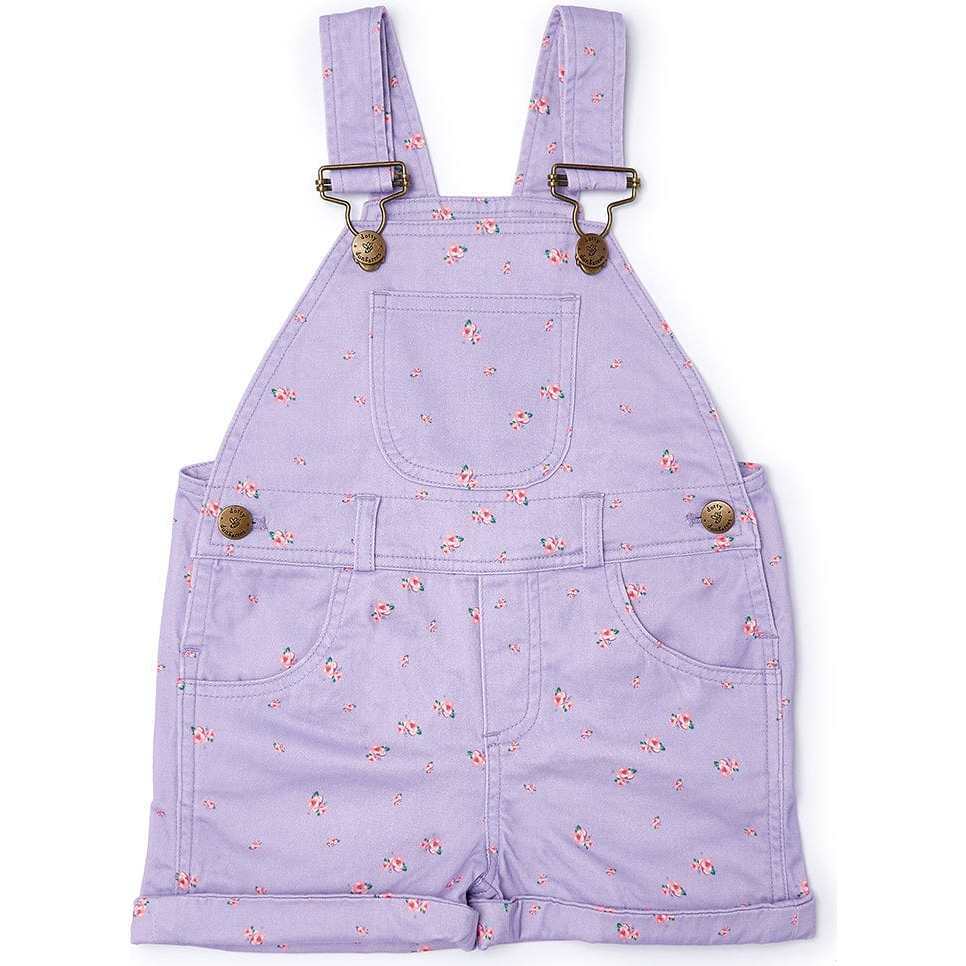 Floral Overall Shorts, Lilac - Overalls - 1