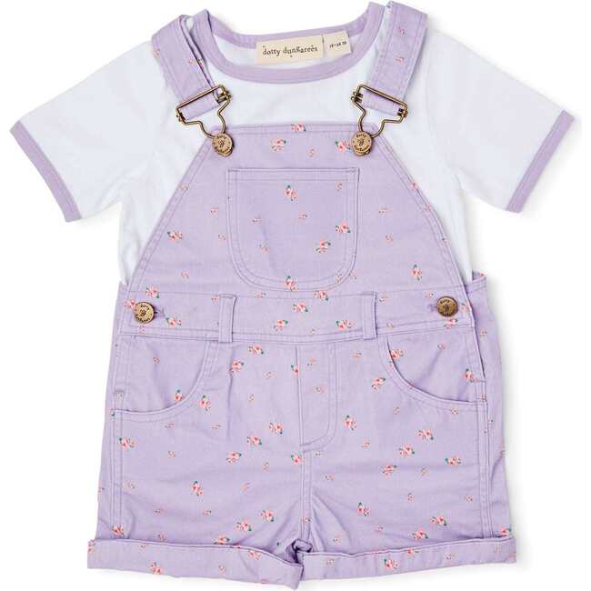 Floral Overall Shorts, Lilac - Overalls - 4