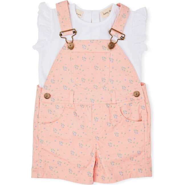 Floral Overall Shorts, Pink - Overalls - 4