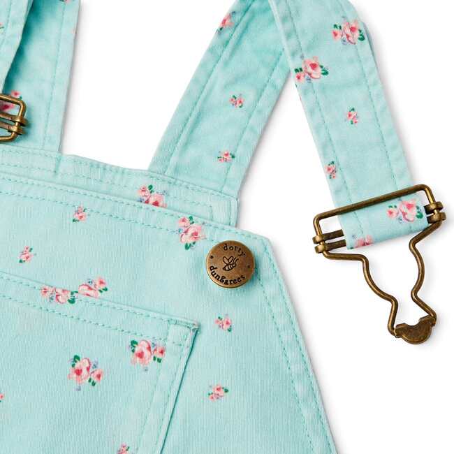 Floral Overall Shorts, Mint - Overalls - 4